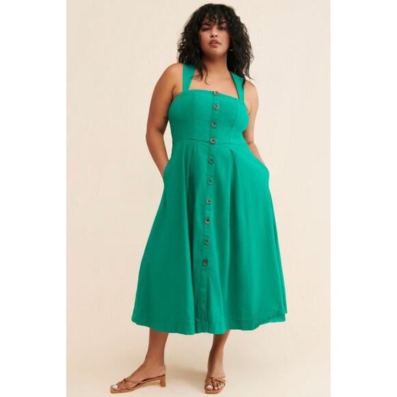 Anthropologie Dresses & Skirts - Antropologie Maeve Green Square-Neck Buttondown Dress Sleeveless Fit & Flare 22W